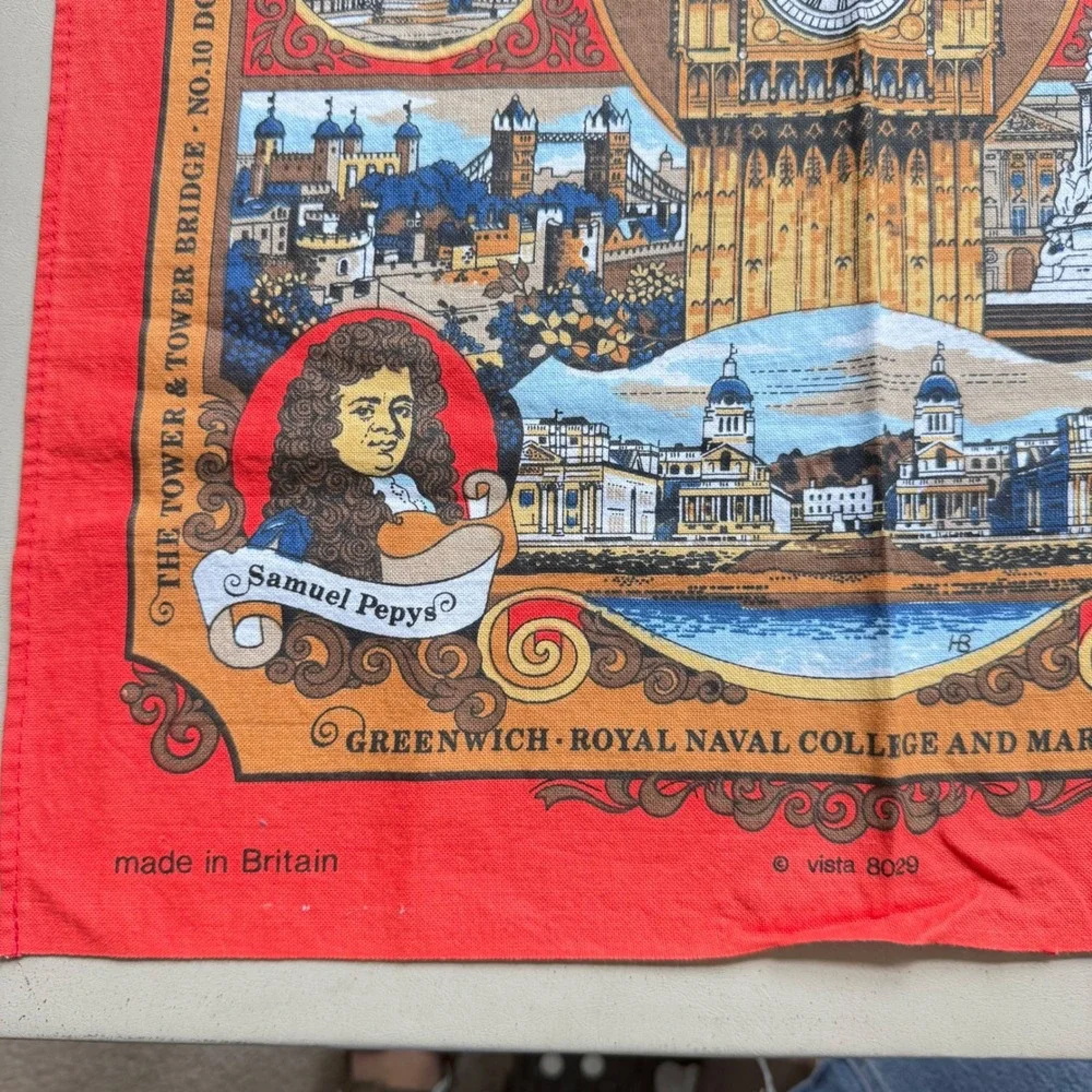 Vintage London Tea Towel Red‎ Landmarks Souvenir Made in Britain Tourist Kitchen